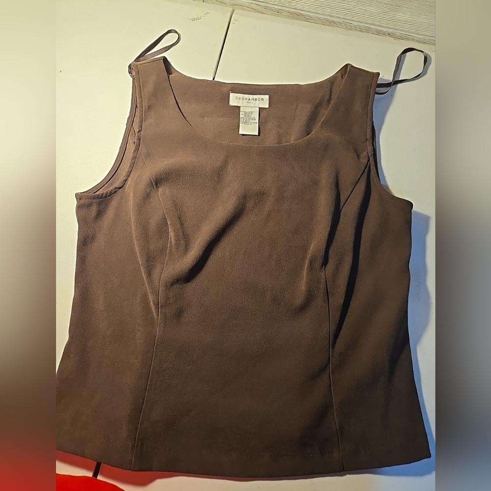 Sag Harbor Women's Brown Round Neck Sleeveless Side Zip Tank Top Shirt SZ 14